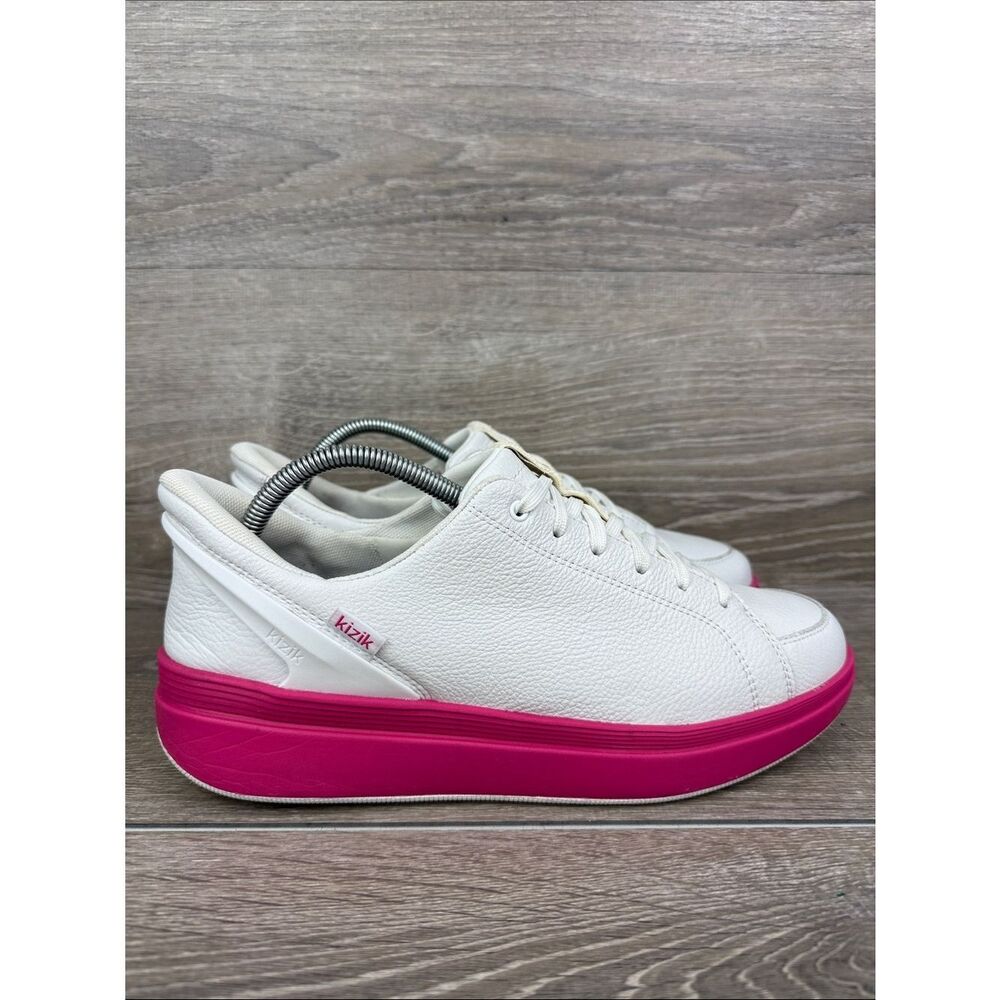 Kizik Sydney Pebbled White Leather Hot Pink Women’s Sz 10.5 Hands Free Sneakers